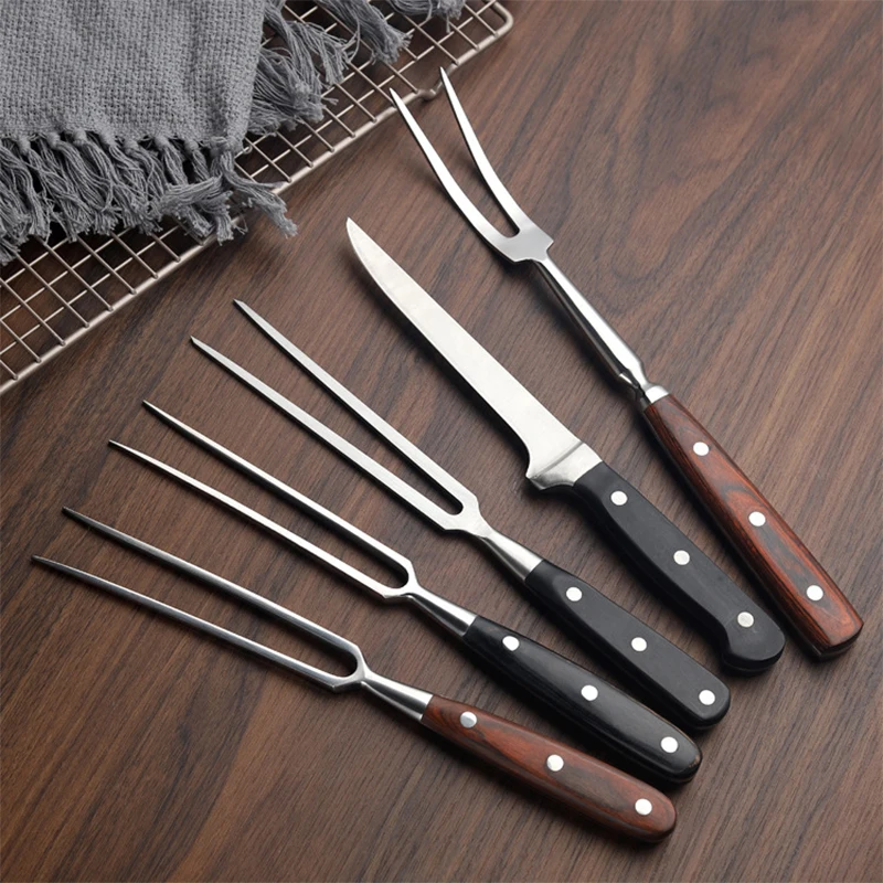 Garfo de churrasco portátil em aço inoxidável, Beef Grill Tools, Acessórios para churrasco, Acampamento ao ar livre Cozinhar