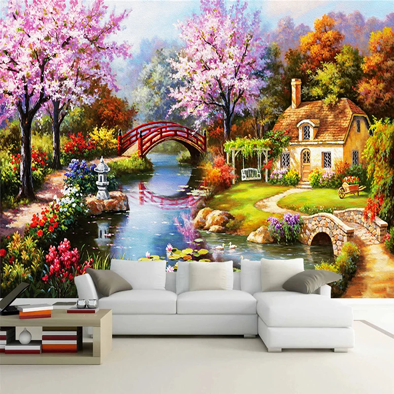 Custom Mural Wallpaper Romantic Pastoral Landscape Oil Painting Large Mural Wall Decoration Living Room Bedroom Photo Wall Paper