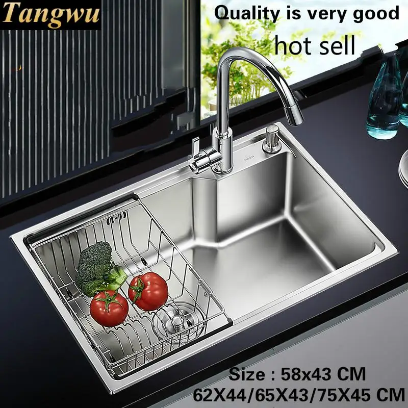 

Free shipping Hot sell food grade 304 stainless steel standard kitchen single trough sink wash the dishes 58x43/62X44/75x45 CM