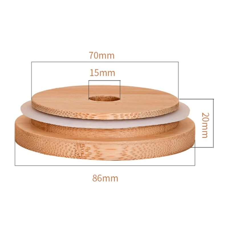 70mm 86mm Lid Jar Reusable Bamboo Caps Lids with Straw Hole and Silicone Seal For Mason Jars Canning