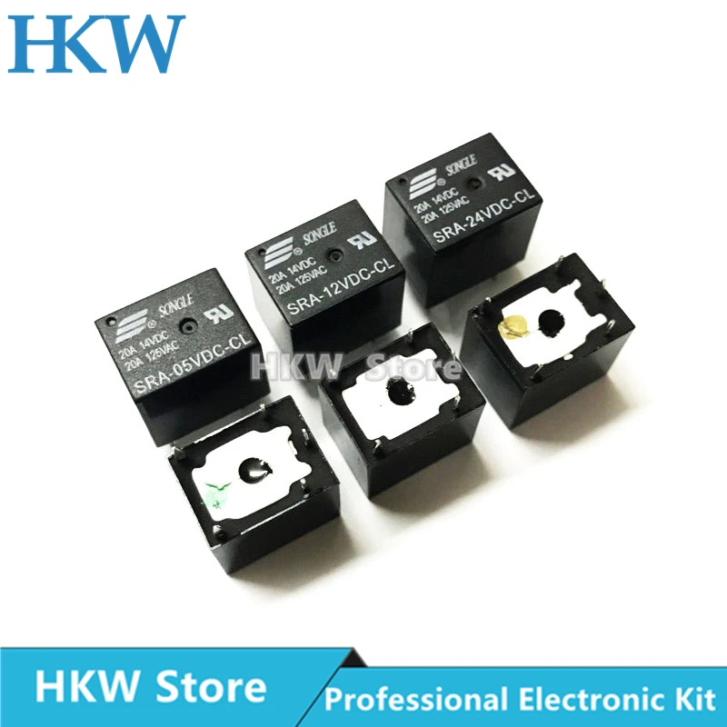 5pcs 5V 12V 24V 20A DC Power Relay SRA-05VDC-CL SRA-12VDC-CL SRA-24VDC-CL 5Pin PCB Type Black Automobile Relays Relais