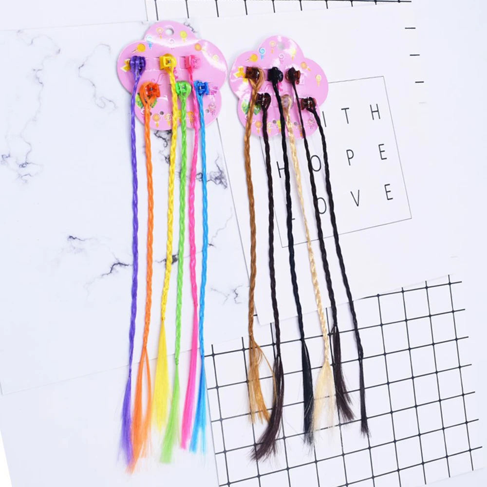 6pcs/set Girls Colorful Wigs Ponytail Hair Ornament Hair Claw Hair Clips Twist Braid Headwear for Kids Girls Hair Accessories