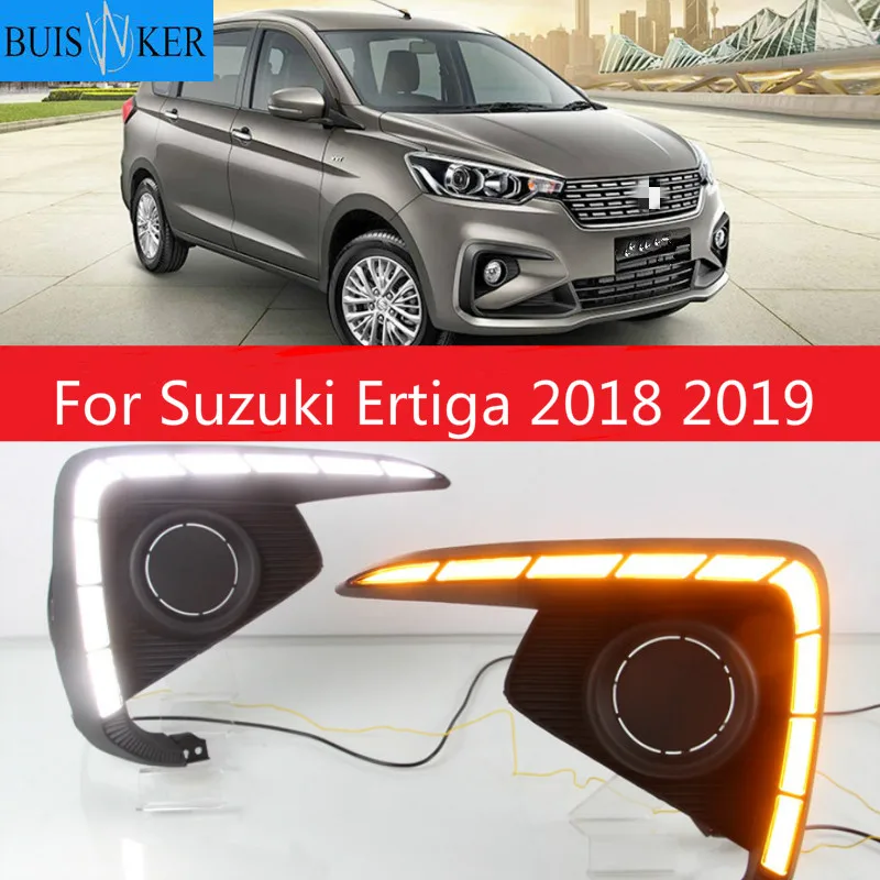 

2Pcs LED Daytime Running Light For Suzuki Ertiga 2018 2019 DRL Fog Lamp Cover Headlamp Yellow turn signal