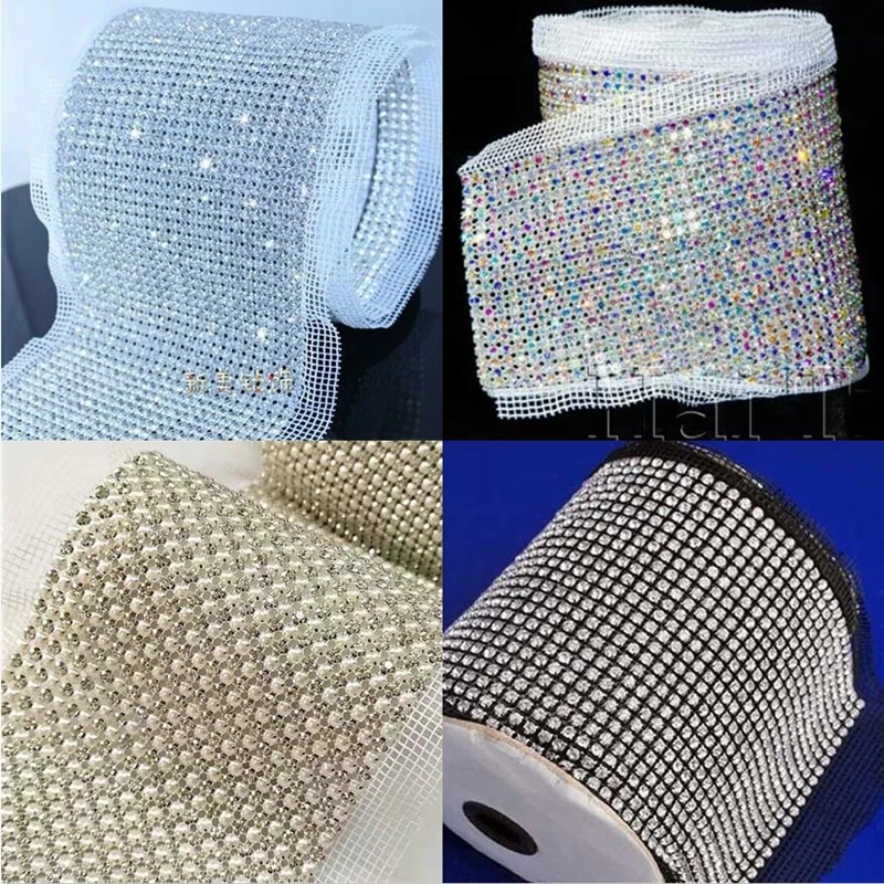 24 Rows 5Mm Rhinestone Mesh High-End Ab Color Crystal Diamond Chain Diy Wedding Sew on Lace Dress Wallet Shoes Sheet 5 Yard/Roll
