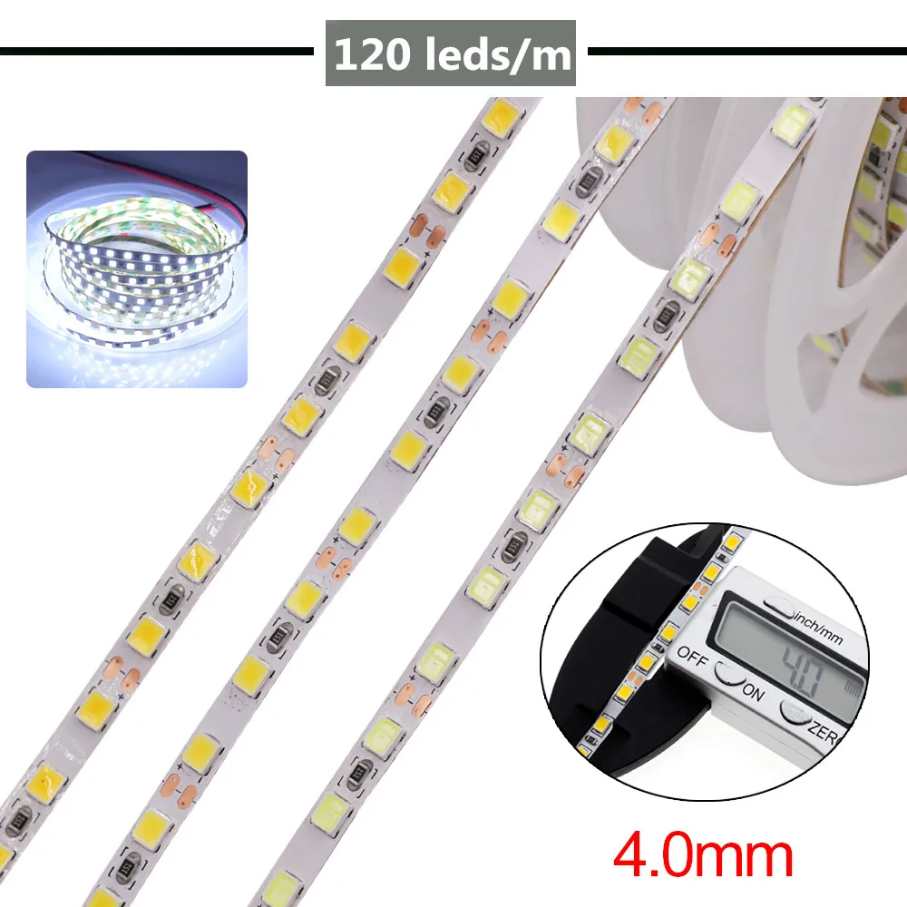 SMD 2835 유연한 LED 리본 다이오드 테이프, 12V, 24V, 120, 240, 480LED/m 방수 램프 라이트 스트립, 방 장식용