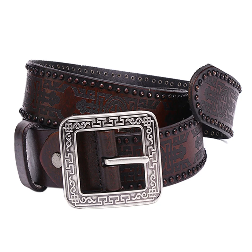 Unisex Retro Personalized Customization Chinese National Wind Solid Cow Cowhide Leather Belts for Women & Men Accessories SA032