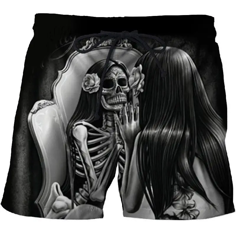 2021 skull 3D Printed Summer Shorts Surfing Beach Shorts Masculino Men/Women Travel Quick Dry Vacation black Board Shorts