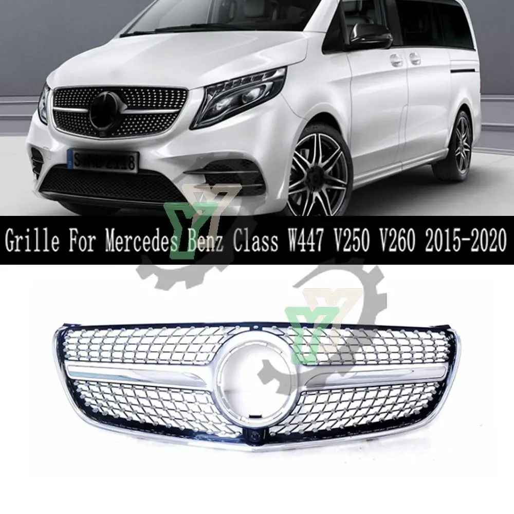 

Car bumper front grille modified diamond style for Mercedes-Benz V-Class W447 V250 V260 2015-2020 racing grill black/silver