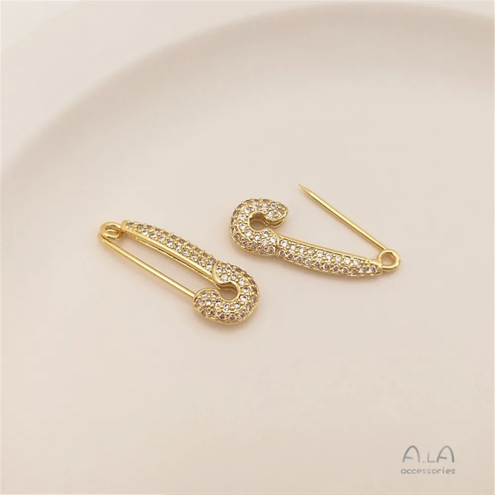 18K Gold Color Micro-set zircon back-shaped brooch hand-made earpin, diy first accessory connecting buckle