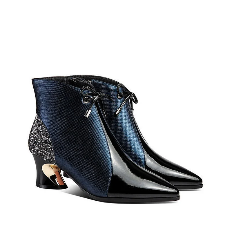 FHC Women Ankle Boots,Pointed toe Short Botas,Fashion Booties,Mum Autumn/Winter Shoes,Side Zip,Mixed Colors,Red,Dropshipping