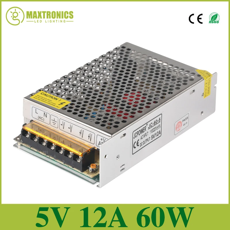 

Best quality 5V 12A 60W Switching Power Supply Driver for LED Strip AC 110-240V Input to DC 5V Free shipping