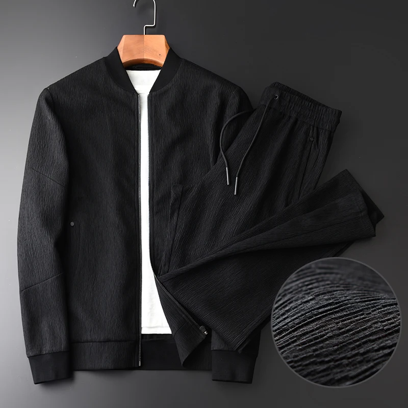 

Male Stand Collar Wrinkle Fabric Trendy Comfort 2-piece Jacket Men Hight Quality Solid Color Slim Fit Jackets Man