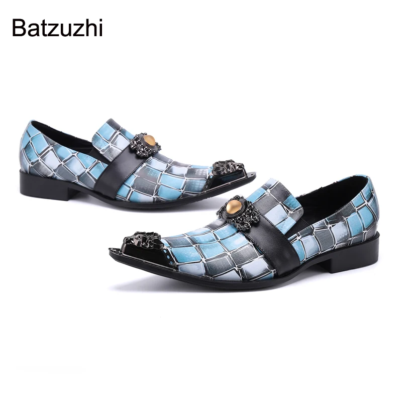 

Batzuzhi Blue Genuine Leather Dress Shoes Men 2023 New Men's Shoes Formal Business Leather Shoes for Men Party and Wedding,38-46