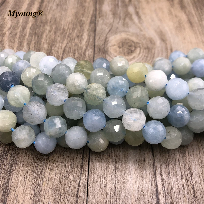 Natural Genuine Round Faceted Aquamarines Stone Loose Beads For DIY Bracelet Necklace Jewelry Making MY210624