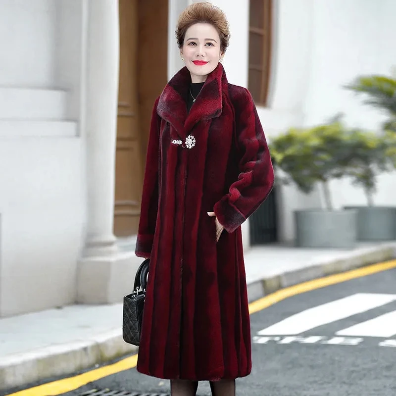 5XL Women Winter Jacket New Imitation Mink Fur Coat Noble Middle-aged Elderly Mothers Thicked Long Parkas A1749