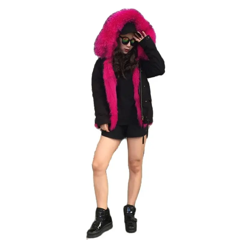 Black Mini Parka Shell Rose Pink Fox Fur Wear,Rose Pink Fashion Mr Mrs Fur Wear Luxury Fox Wear