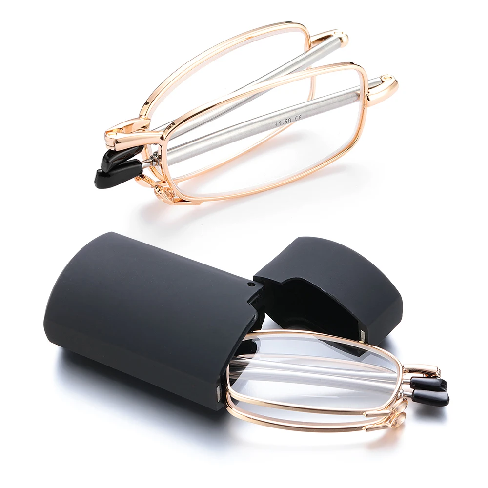 Fashion Mini Design Reading Glasses Men Women Folding Small Glasses Frame Black Metal Glasses With Original Box Portable