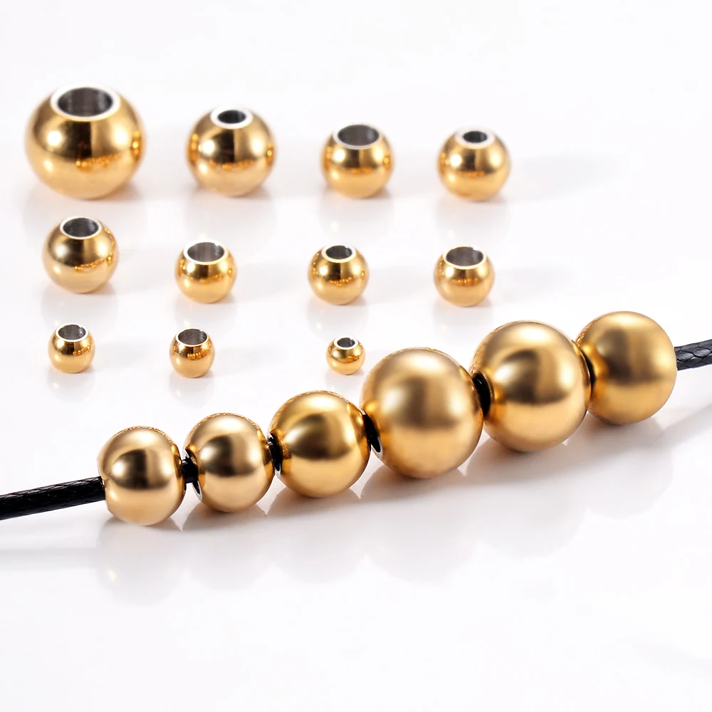 50pcs Stainless Steel  2.5 3 4 5 6 8mm Gold Spacer Beads Charm Loose Beads DIY Bracelets Beads for Jewelry Making Accessories