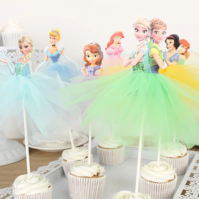 Disney Frozen Elsa And Anna Princess Cake Veil For Girls Favor Cake Toppers Birthday Cakes Party Decoration Anniversaire Fille