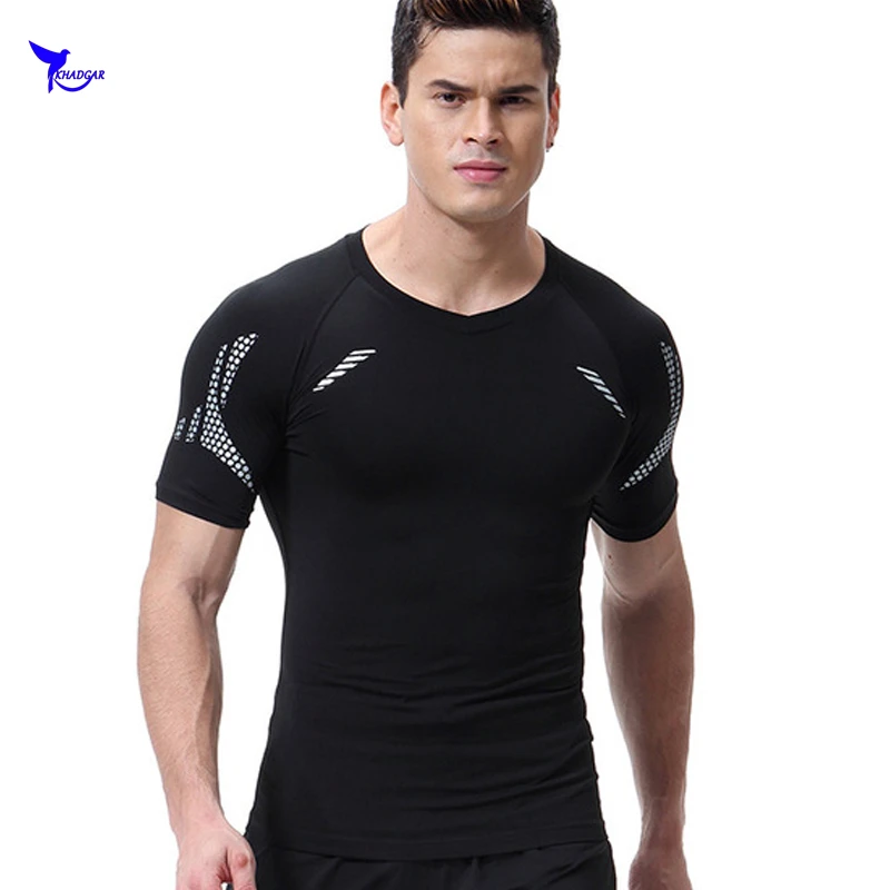 

2020 New Mens Running Tight Short Sleeve T-shirt Compression Quick Dry Shirts Male Gym Fitness Bodybuilding Jogging Tees Tops