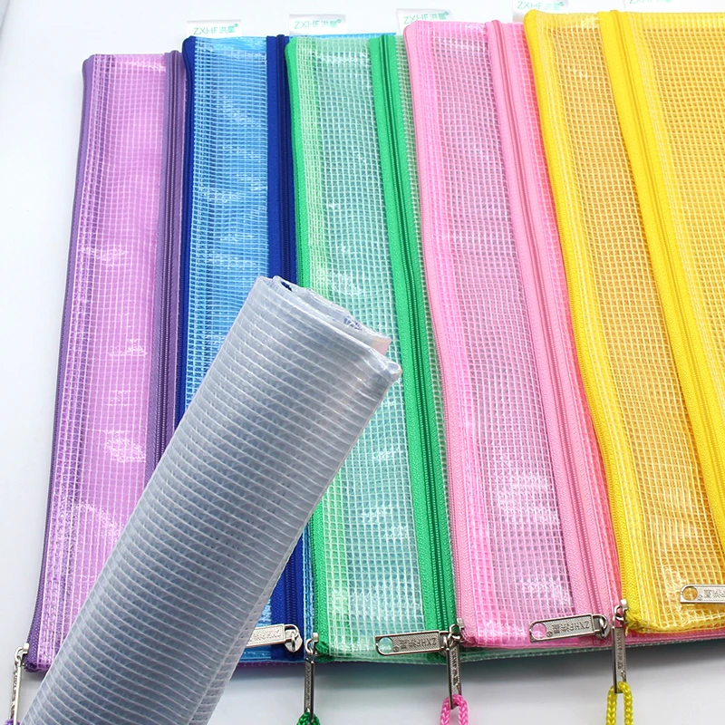 A4 Transparent File Storage Bag Double-layer Pencil Case PVC Waterproof Zipper File Bag File Storage Office Stationery