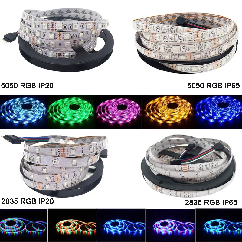 

2835 5050 SMD RGB led strip Waterproof 5M LED tape luminaria 12V ribbon RGB Cold White Warm White Blue Red Green Yellow color