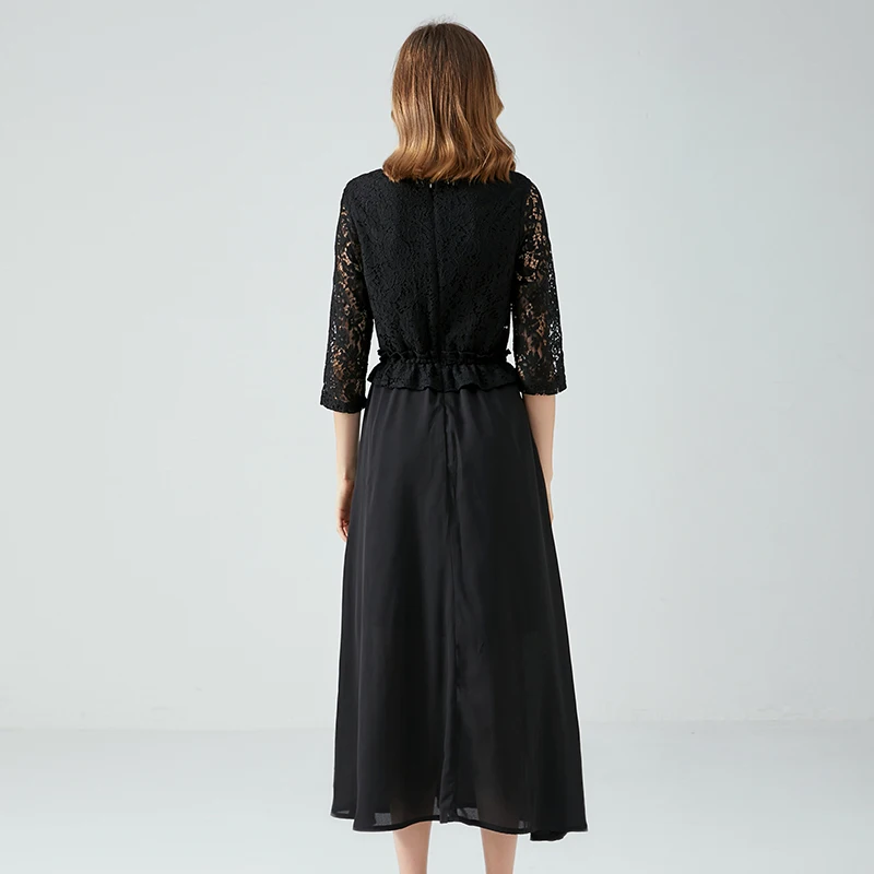 Taoyizhuai Lace French temperament dress women 2022 spring and autumn new brand black Waist Chiffon A-line skirt women