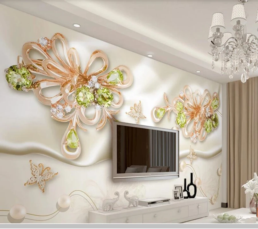 

Papel de parede gorgeous 3d stereo jewelry silk diamond flower wallpaper mural,living room bedroom wall papers home decor