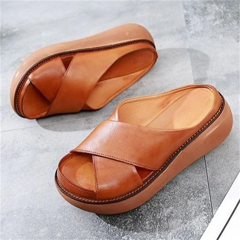 Women Slippers Soft Leather Wedges Shoes Woman Summer Sandals Beach Flip Flops New Platform Sandalias Mujer Wedge Heels Sandals