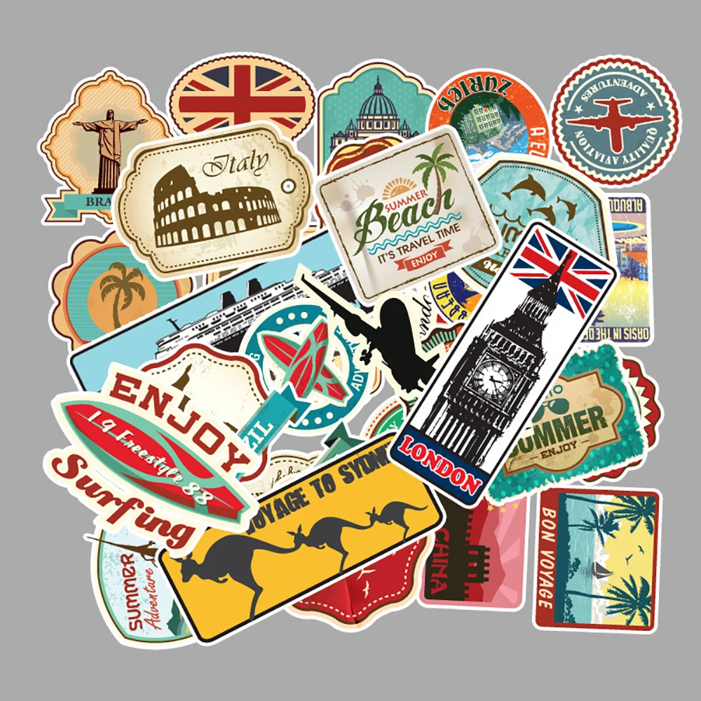 10/30/50PCS Mixed Travel Graffiti Stickers Motorcycle Phone Luggage Phone Guitar Fridge Laptop PVC Waterproof DIY Cool Stickers