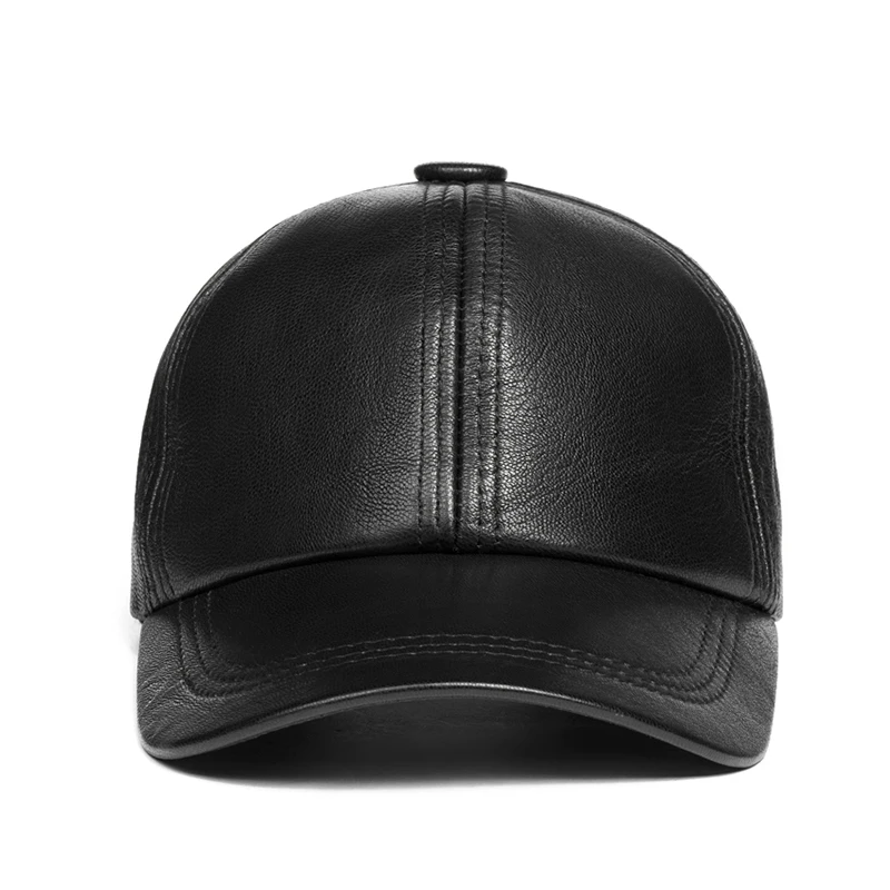 Genuine Leather Caps For Men Male Simle Sewing Soft Sheepskin Thin Hats Top Quailty Big Brim Peaked Chapeau Street Trucker Gorro