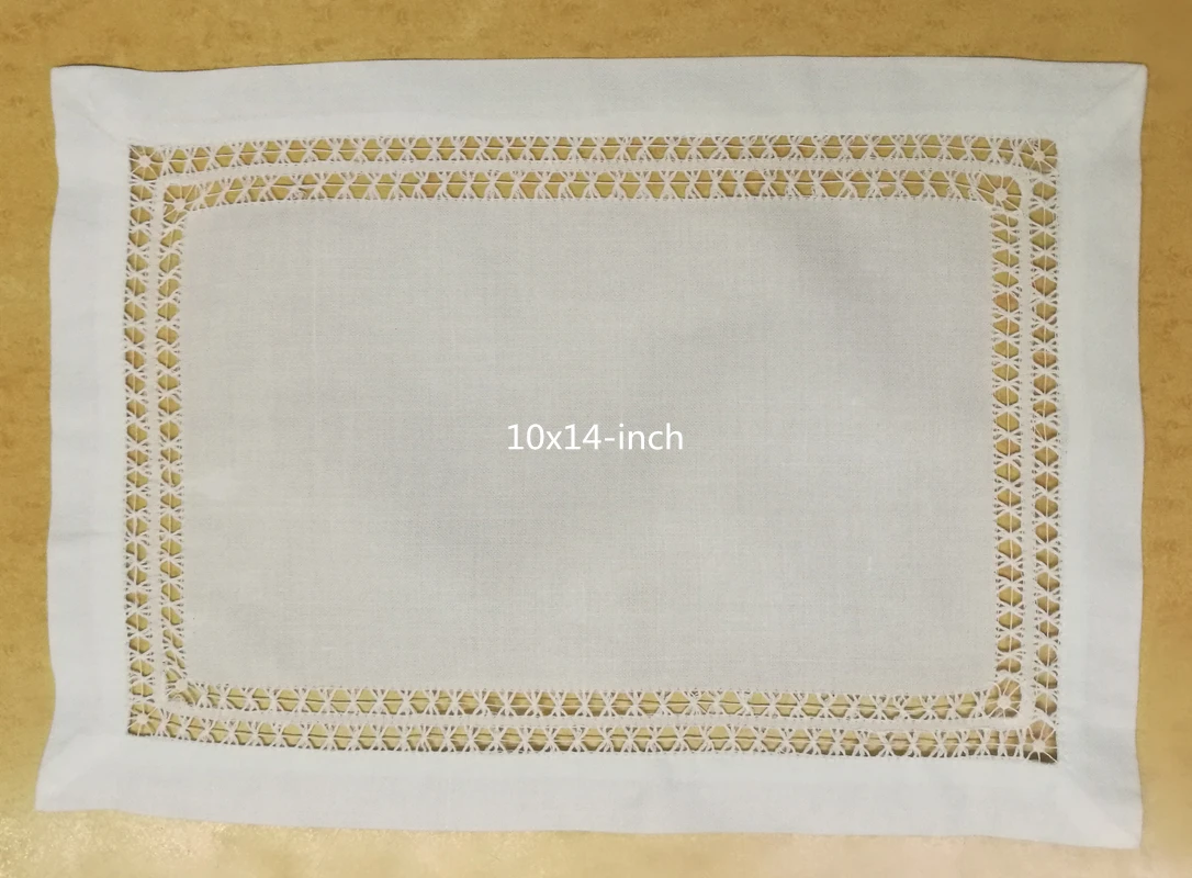 

St of 4 White Double Hemstitched Linen Placemats 10x14-inch placemat set will set the stage for an elegant lunch or dinner