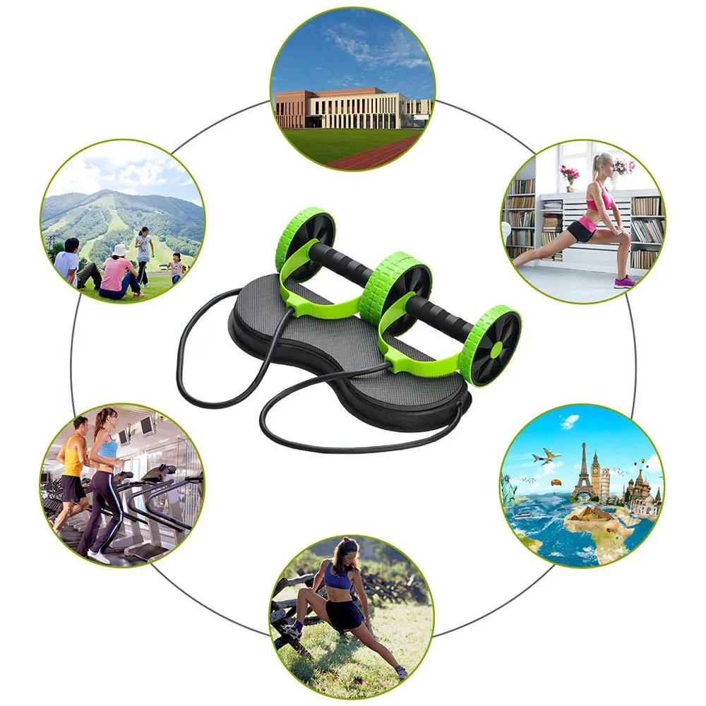 Abdominal Double Wheel Ab Roller Gym Home Muscle Exercise Fitness Equipment Pull Rope Resistance Bands Slimming Device