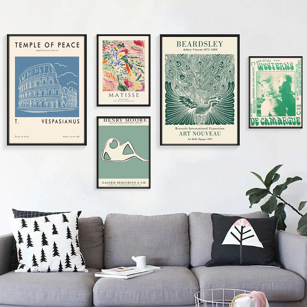 Abstract Line Lying Body Canvas Painting Print Retro Matisse Poster Wall Art Henry Moore Pictures for Living Room Home Decor