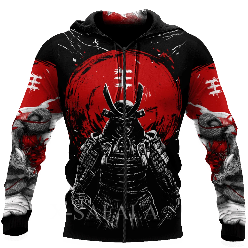 Japan Ninja Warrior Tattoo Samurai Masks 3D Print Size Hoodie Man Women Harajuku Outwear Zipper Pullover Sweatshirt Unisex-5