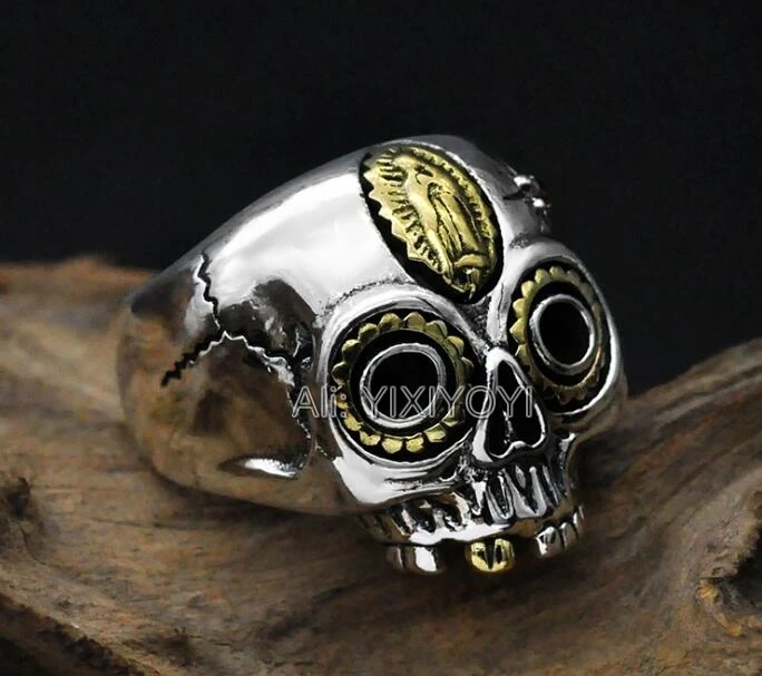 Unique 925 Sterling Silver Skeleton Vintage Skull Rings Open Resizable Demon Punk Hip-hop Skull Biker Ring Gift Men Jewelry