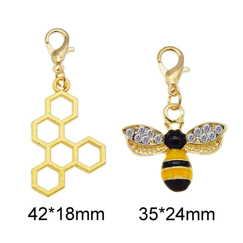 4PCS Bees Charms Honeycomb DIY Keychain Pendant Earring Jewelry Enamel Dangle Necklace Pendant With Lobster Clasp Alloy New