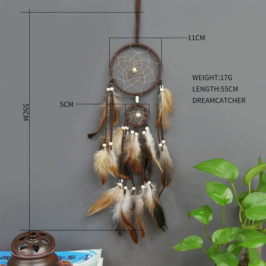 Dream Catcher Accessories Feather Pendant Decoration Ornament CircularDark BrownOC-2017