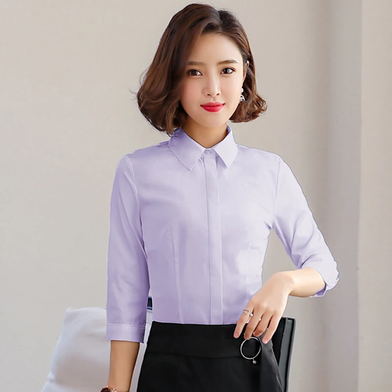 New Styles 2021 Summer Half Sleeve Blouses Shirts Elegant Blue for Women Business Work Wear Female Tops Clothes Burgundy