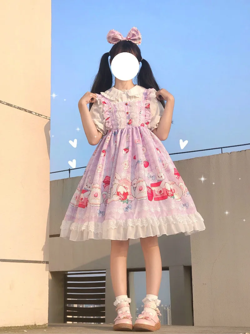 Robe princesse lolita vintage en dentelle, tenue victorienne, taille haute, avec bretelles, nœud papillon, fraise, style gothique, kawaii, lolita cos loli