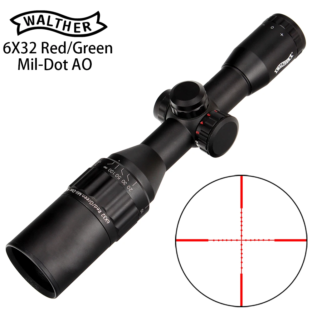 

Tactical Optical Sight Rifle Scope 6x32 AO Mini Mil-Dot Double Color Illuminated Reticle Hunting Riflescope Optics