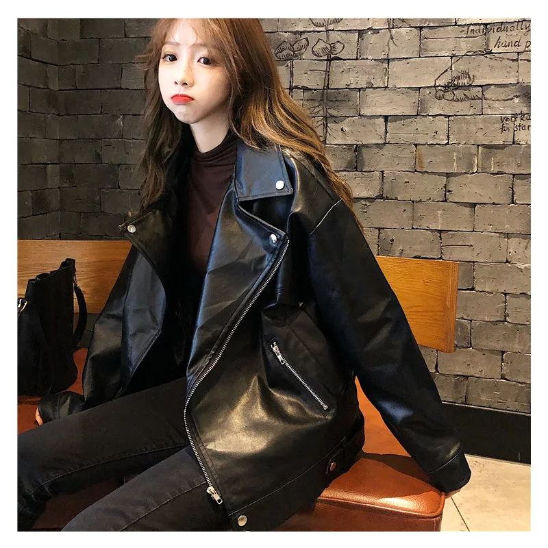 Mode Übergroßen Mantel Frauen Faux Leder Jacke Herbst Lose 2021 Jacken Weibliche Punk Streetwear Damen Jacke