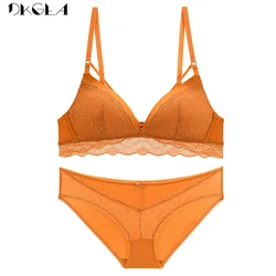 Triangle Cup Bra Set Seamless Sexy Thin Lady Brassiere Wire Free Women Lingerie Set Bandage Fashion Embroidery Lace Underwear