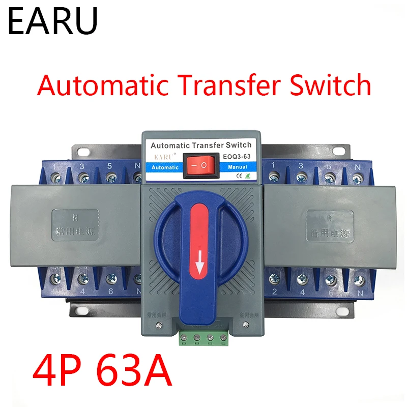 

4P 63A 380V MCB Type Dual Power Automatic Transfer Switch ATS ATES For Generator Photovoltaic PV System Battery CE Certificated