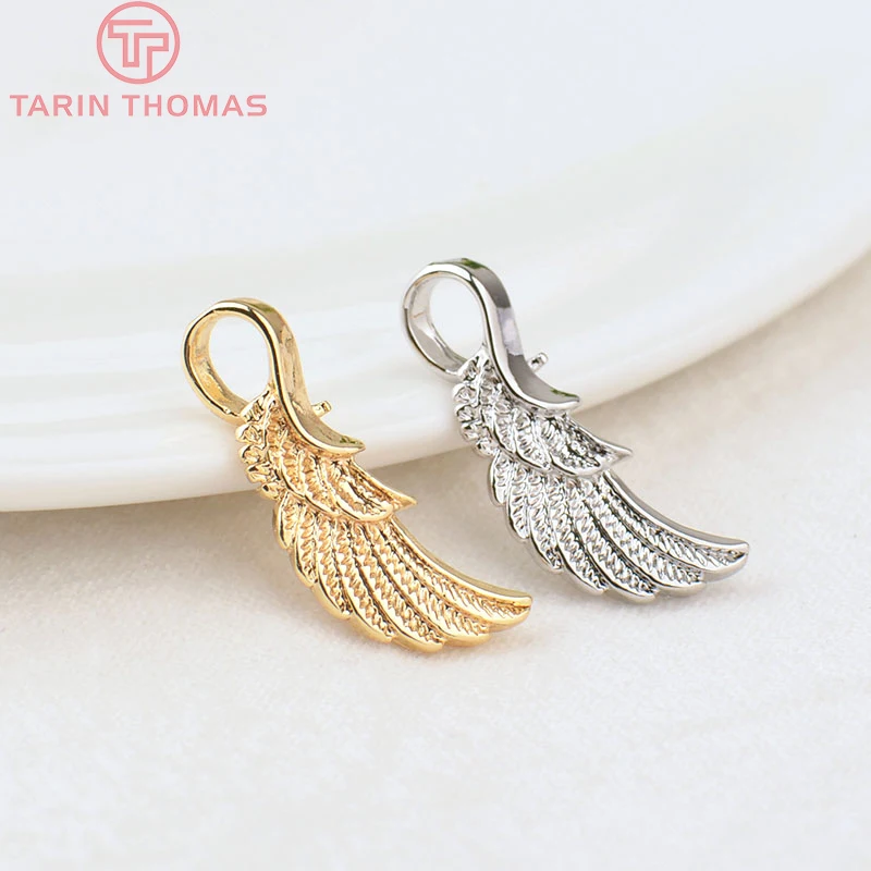 (184)10PCS 10x20MM Hole 4MM 24K Gold Color Brass Feather Charms Pendants High Quality Jewelry Accessories