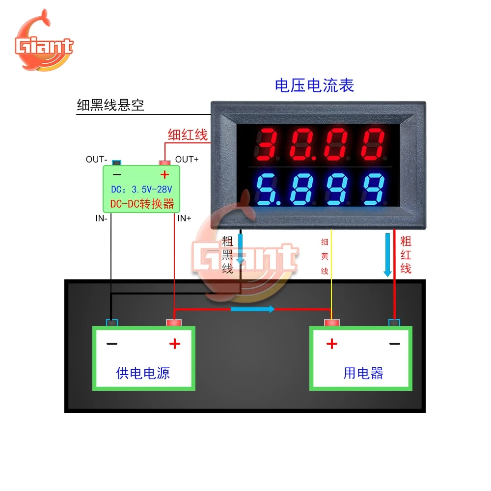 Dual LED Display Digital Voltmeter Ammeter DC 100V 200V 10A Voltage Current Meter Panel Amp Volt Tester Detector 4 Bits 5 Wires