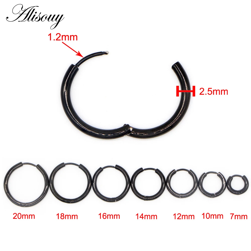 Alisouy 2PC Hoop Earrings Gold Color Silver Color Colorful Black Round Ear Rings For Women Men Fashion Punk Hoops Earring