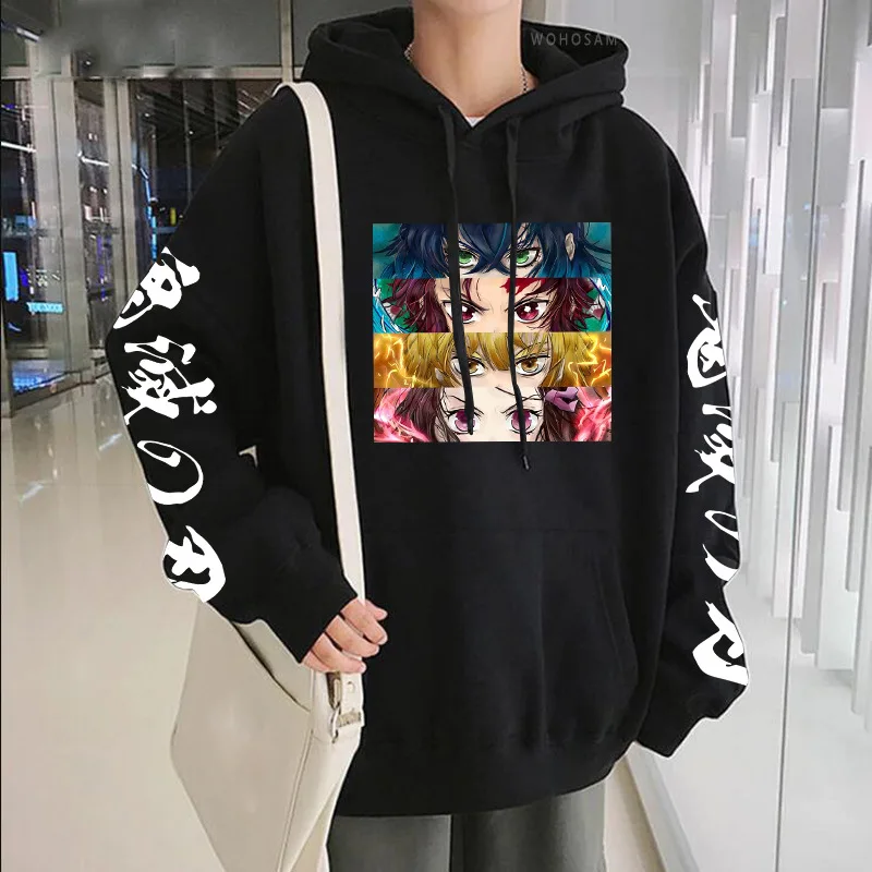 

Anime Demon Slayer Tanjirou Nezuko Zenitsu Men/Women Hoodie Karasuno Couples Drawstring Sweatshirt Retro Streetwear Unisex Top