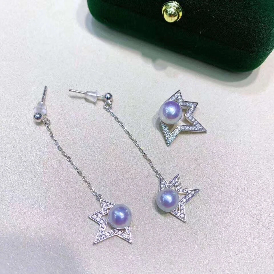 

Star Style 925 Sterling Silver Pendant and Earrings Set Findings Mountings Jewelry Set Parts Fittings for Pearls Beads Stones