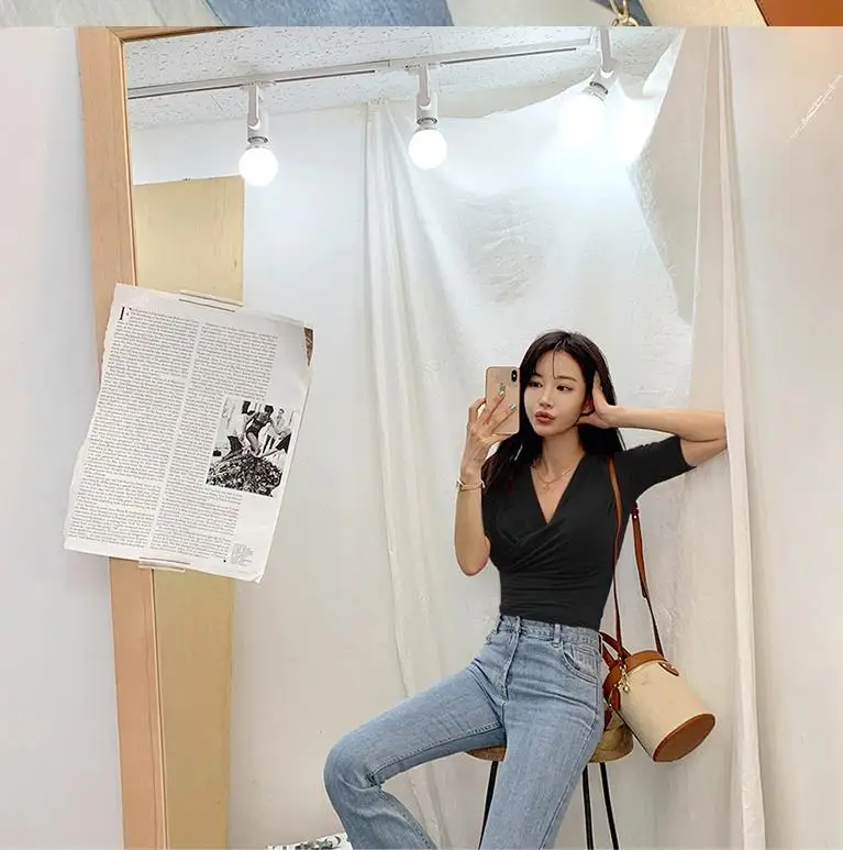 NEW Summer Top Sexy T Shirt Women 2020 Elasticity T-Shirt Korean Style Woman Clothes Slim Tshirt Female Casual short Sleeve Tops